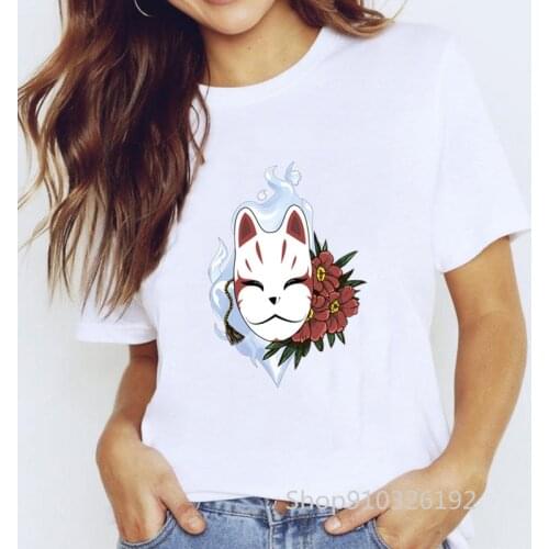 Harajuku T-Shirt Printed Fashion Fox Mask T Shirt Women Ulzzang Korean Funny Cute Cartoon Tshirt Tops Summer Female Clothes