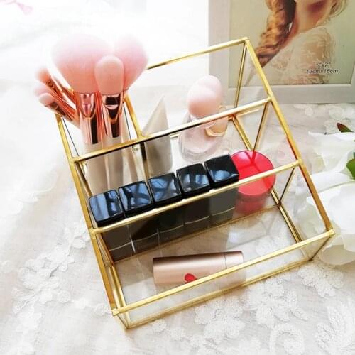 HGHO Makeup Organizer Glass Brush Holder Cosmetic Storage Vanity Decoration Jewelry Box Make Up Brushes Case