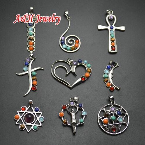 10pcs Human Moon Heart Cross Star Mixed Style Semi-precious Stone Spirit Energy Pendant For Fashion Men Jewelry