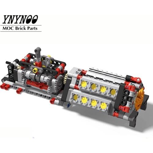 Mechanical Group V16 Cylinder Engine matched 6 Speed Gearbox MOC Building Bricks Parts Pack Blocks Model DIY Education Toys Gift