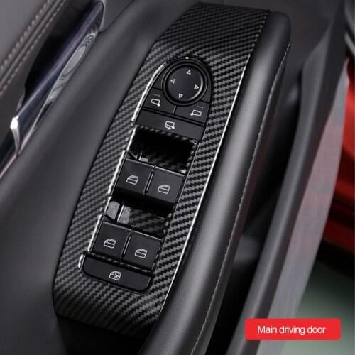 Black Car Door Window Lift Switch Cover Carbon Fiber Power Window Button Sticker For Mazda CX30 3 Axela BP 2020 2021