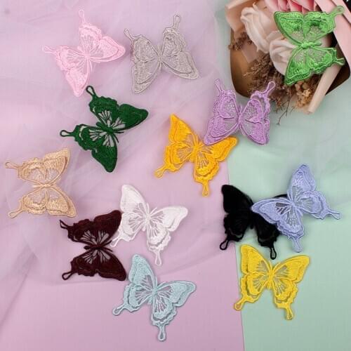 13color Lace Butterfly Embroidered Iron on Patches for Clothing Organza Applique Dress Clothes Sticker Stripe Sewing Accessories
