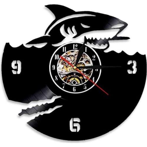 Shark Vinyl Record Wall Clock Shark Great White Design Wall Watch Art Vinyl Record Clock Home Decor Interior Design Marine Gifts
