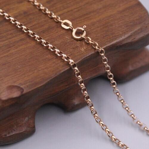 Real Genuine 18K Rose Gold Necklace For Women 2.5mm Rolo Chain Real Gold Link 16inch 18inchL Jewelry