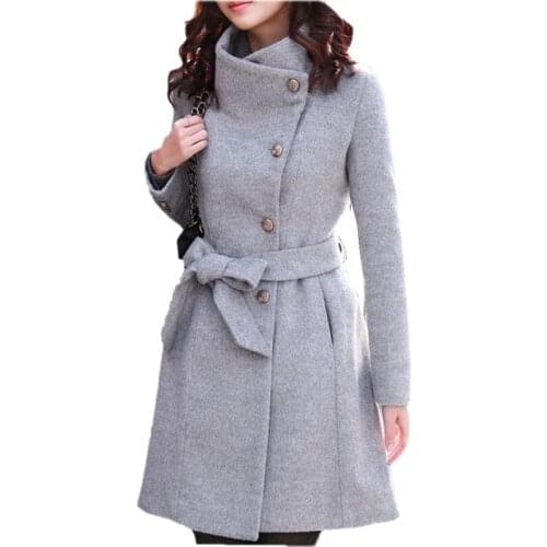 New Fashion Long Trench Coat Women Autumn Winter Wool Blend Overcoat Female Single Breasted Long Sleeve Woolen Jacket Coat S1346