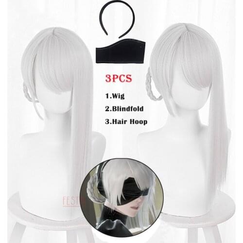 Game NieR Replicant Kaine Cosplay Wig Short White Wigs Braid Bangs Women Heat Resistant Fiber Hair Wig Cap Halloween Girls Hair