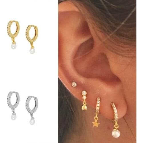 Pendientes Plata 925 Fashion Diamond Pearl 925 Sterling Silver Earrings For Women Earrings Hoops 2021 Trend Vintage Kolczyki