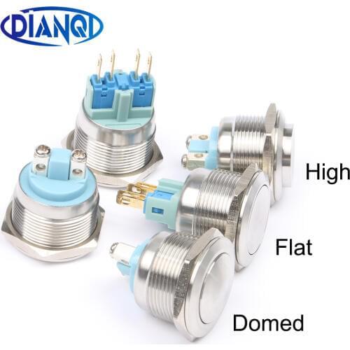 22mm Flat High spherical round head metal push button switches reset button momentary start waterproof mechanical equipment horn