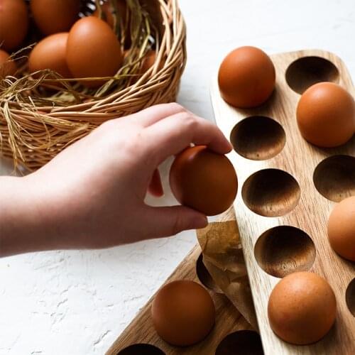 RHE 1ps Wooden Double Row Egg Storage Box Home Organizer Rack Eggs Holder Restaurant kitchen Storage tool decoration
