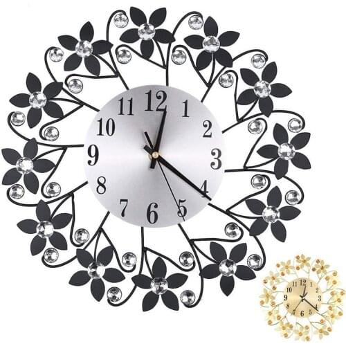 Retro Luxury Flower Shape Diamond Round Quartz Clock Art Wall Clock Mute Home Living Room Decor