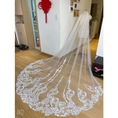 White/Ivory Wedding Veil 3m Long Comb Lace Mantilla Bridal Veil Wedding Accessories Veu De Noiva 7851