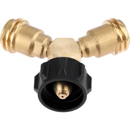 Solid Brass QCC1/Type1 POL Propane Tank Cylinder Y-Splitter Tee Adapter Connector Valve for Outdoor BBQ Grill Heater Gas Burners