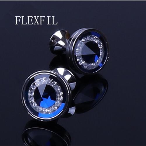 Jewelry French shirt Fashion cufflinks for mens blue crystal Cuff link Wholesale Button High Quality Wedding Male Free Shipping
