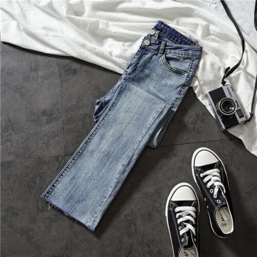Women 2021 Spring Autumn New Fashion High Waist Jeans Female Slim Stretch Flare Pants Ladies Solid Color Denim Trousers P80