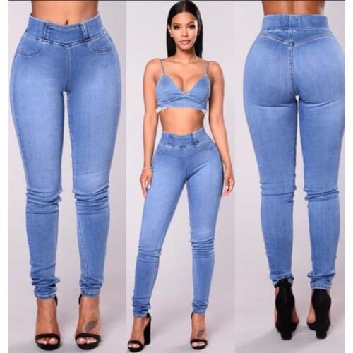 FNOCE 2020 winter new womens jeanspants large size fashion trends street sexy solid high waist tight stretch slim denim pants