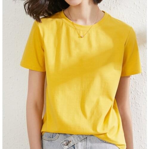Woman Tshirts Summer 2021 Short Sleeve Candy Color Solid T Shirt Loose Basic O-neck Tops 100% Cotton Female Tees Korean Shirts