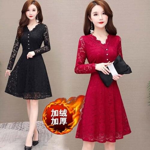 Women Dresses Long Sleeve Dress Lace Womens Autumn And Winter Womens Dress Vestido De Mujer Femme Robe