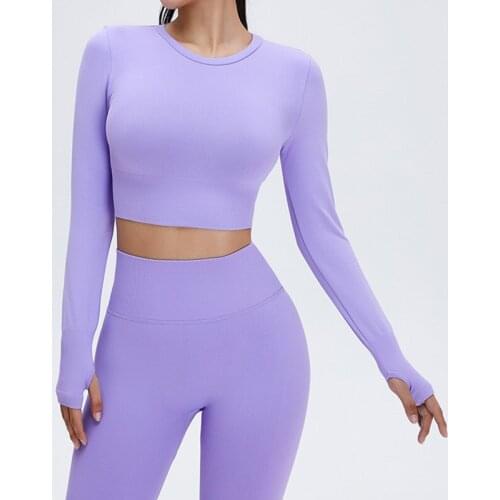 2PC Seamless Yoga Set Women Workout Sportswear Gym Clothing Fitness Long Sleeve Crop Top High Waist Leggings Sports Suits