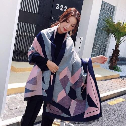 Ladies Scarf 65*185 Cm Long Section Double-sided Geometric Imitation Cashmere Winter Scarf Warm Thick Shawl Scarf Headscarf