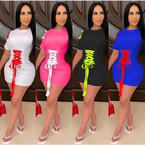 Zoctuo Solid Patchwork Sexy Bodycon Dresses for Women Short Sleeve O-Neck Party Sexy Mini Dress 2020 Summer Bandage Casual Dress