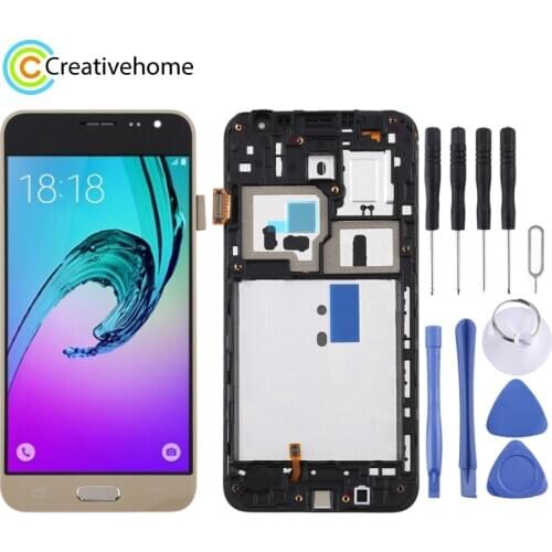 TFT Material LCD Screen Display and Digitizer Full Assembly with Frame for Samsung Galaxy J3 (2016) / J320F(Gold)