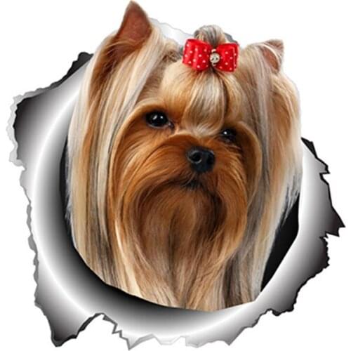 13cm X 12.6cm 1 Pcs Yorkshire Terrier Vinyl Sticker Torn Metal Decal Animal Car Stickers Window Bumper Pet Dog Car Styling