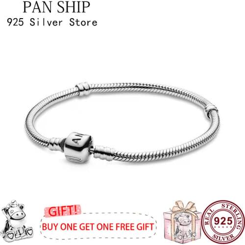 100% 925 брелок Silver Pan Bracelet Silver Classic Button Base Pan Bracelet Fit European Charm Bracelets Women Jewelry