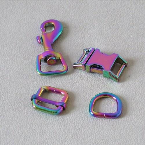 20Sets/Lot 15mm Webbing Metal Hardware Straps Buckle D Ring Carabiner Hook Slider For Pet Dog Collar Harness Clasp DIY Accessory