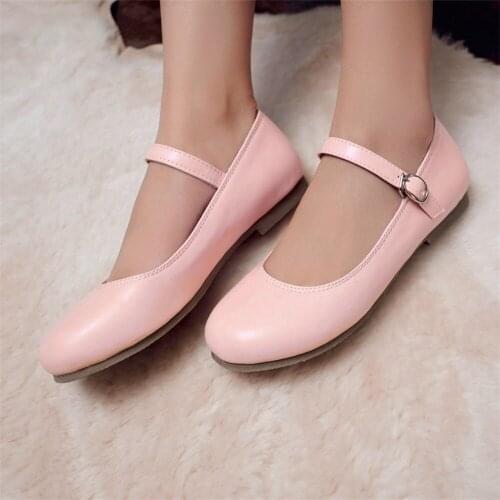 2021 New Spring Shoes Women Flat Shoes European Style Loafers Round Toe Ankle buckle Casual Shoes Plus Size 31-43 Mary Jane shoe