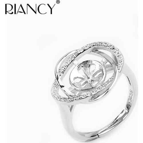 3 pieces 925 Sterling Silver Gem-studded Pearl Ring Mountings, Pearl DIY Ring Accessory wedding for women