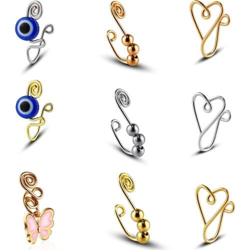 9pcs African Fake Nose Rings for Women Set Evil Eye Hoop Non-Pierced Adjustable Faux Body Piercing Jewelry Nose Cuff Ear Cuff