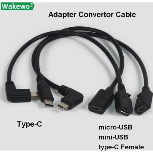 WAKEWO micro-USB female to type-C male bending to mini-USB cable adapter Elbow connector convertor 90 right angle