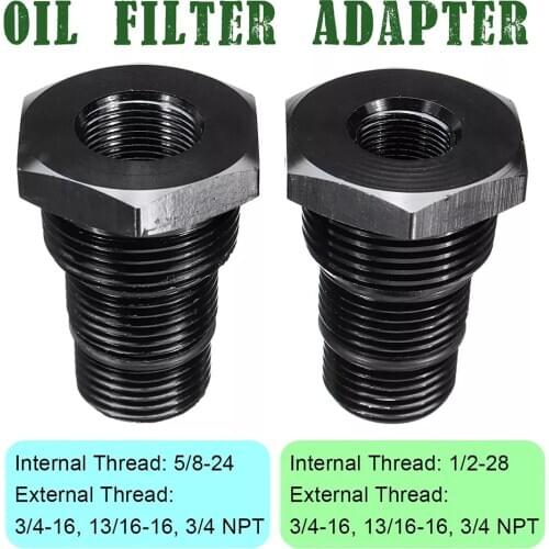 Aluminum Alloy Oil Filter Adapter 1/2"-28 or 5/8"-24 to 3/4"-16 13/16"-16 3/4NPT Thread Automobiles Oil Filter Adapter Accessory