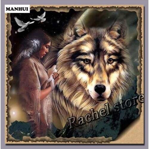 Diamond Embroidery Diy Diamond Painting Cross Stitch Kits Diamond Mosaic Woman and wolf Full Square Diamond Embroidery RE012