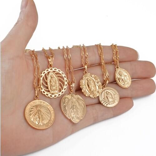 Anniyo Virgin Mary Necklaces for Women Girls Rose Gold Catholic Church Jewelry Catholic Ornaments #013304