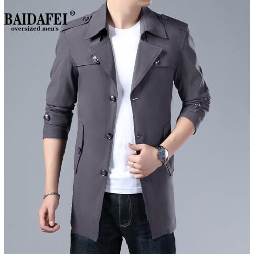 BAIDAFEI Plus Size 4XL Brand Spring Autumn Men Trench Coats Superior Quality Buttons Male Fashion Outerwear Jackets Windbreaker