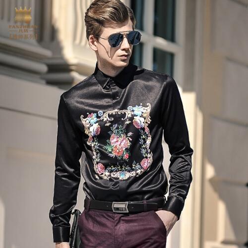 FanZhuan Free Shipping New mens fashion 2017 casual male long sleeved personality European and American printing shirt 712039