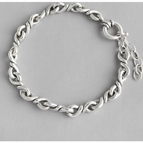 Trendy silver 925 bracelet woman,irregular twist Chain,19cm link vintage barcelets,party engagement bridal jewelry lady gifts