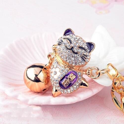 Japan cute lucky cat keychain portachiavi chaveiro llaveros bag charm decoration cute alloy crystal keychain jewelry Pendent