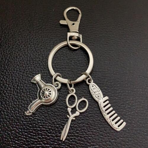 New Fashion Hairdress Gift Charm Keychain Retro Jewelry Mini Hairdressing Scissors Hair Dryer Comb Keychain DIY Handmade
