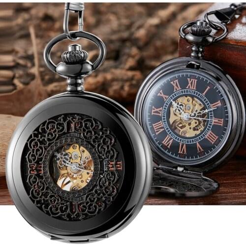 Antique Mechanical Pocket Watch for Men Women Skeleton Roman Numeral Reloj Flip Hanging Fob Chain Pendant Mechanisch zakhorloge
