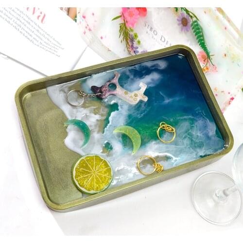 DM041 Large Square Plate Coaster Rolling Serving Tray Crystal Epoxy Resin Silicon Mold For Desk Home Decoration Craft Tools