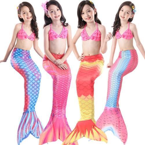 DUOJIAOYAN Fashion style kids 3pcs Mermaid tail Cosplay Costume bathing suits girls bikini swimwear