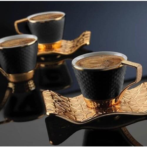 12 Pcs porcelain Gold coffee cup Set Tea Set Coffee Cup and Saucer White Latte Cup Cappuccino Espresso Coffee Cup drinkware