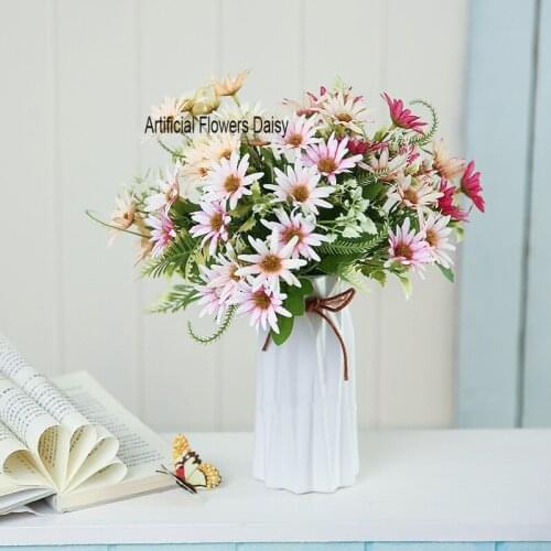 Simulation Small Daisy Artificial Silk Flower for Home Table Living Room Decoration Wedding Bouquet Bride Hand Holding Flowers