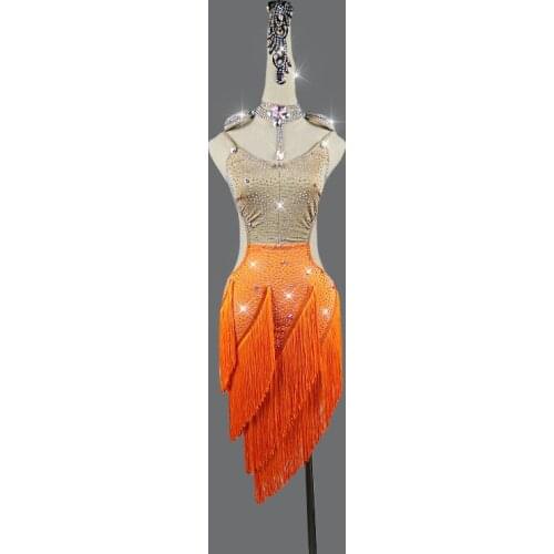 Custom made Latin dance competition dress Dress Rhinestone tassel latin ballroom dance dress Rumba Foxtrot dance dresses