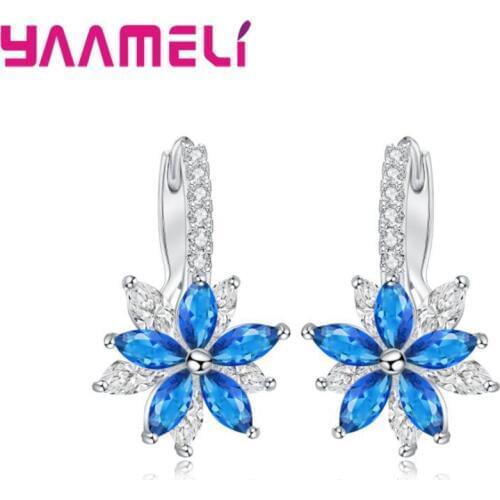 Multiple Colors High Quality Dangle Flower Zircon Sweet Romantic 925 Sterling Silver Wonderful Earrings For Women/Girls