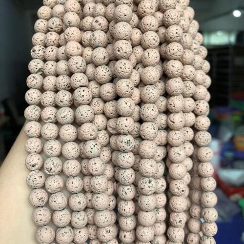 4-10mm Natural Volcanic Rock Light Pink Rubber Lava Hematite Stone Loose Spacer Beads For Jewelry Making DIY Bracelet Necklace