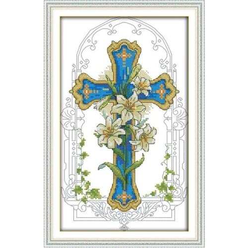 Joy Sunday Jesus Lily Cross Stitch Kit Christian Series DMC Chinese Embroiderys Counted Needlework Sets Decoracions Hogar Modern