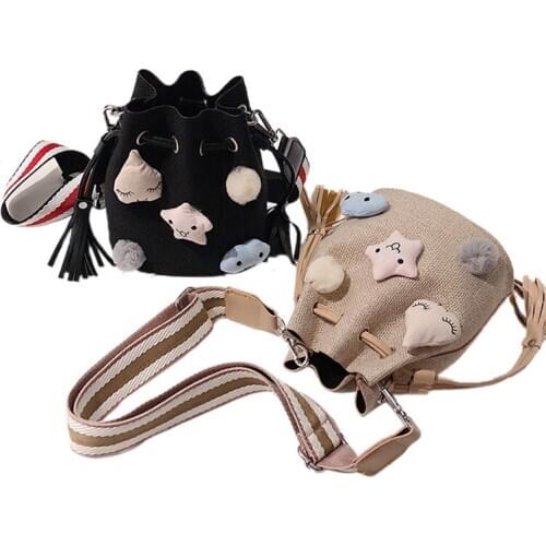 2Pcs Women Bucket Bag Set, Cute Pentagram Decoration Drawstring Shoulder Bag with Inner Pouch & Wide Shoulder Strap